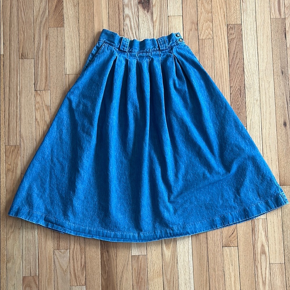 Vintage Blue Denim Skirt Midi A Line LL Bean sz Small Cotton Full Romantic